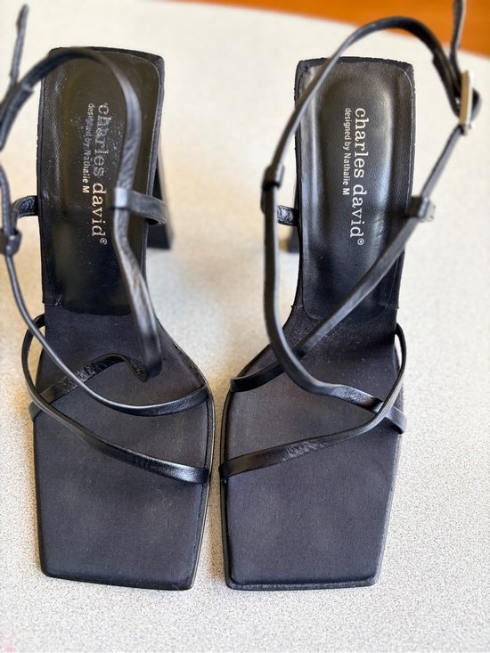 Charles David Shoes - Charles David Black Strappy Square-Toe Block Heel Sandals